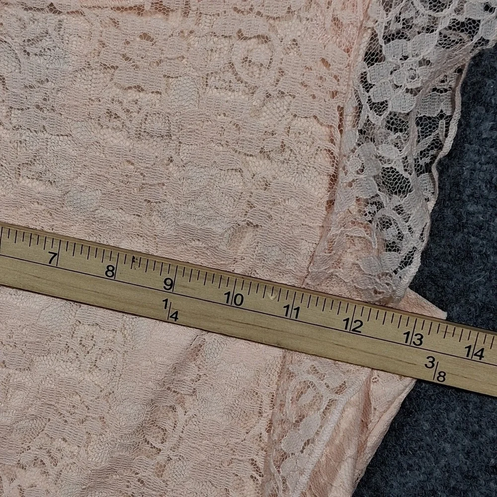 BCBG Girls Peach Pink Floral Lace Fit & Flare Party Dress Size 14 Flutter Sleeve